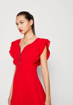 Wal G Danya Ruffle Sleeve Zip Skater Dress - Jerseyjurk - Red -Wal G 01e0538493bb4bebb94297c3fa3a3baf