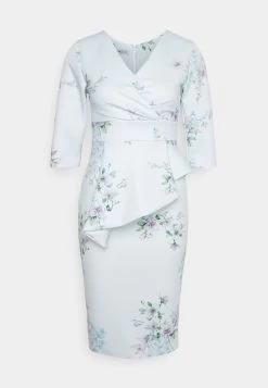 Isabella Wrap Print Midi - Jerseyjurk - Baby Blue -Wal G 123c60435bed45af9565dd696f60843c