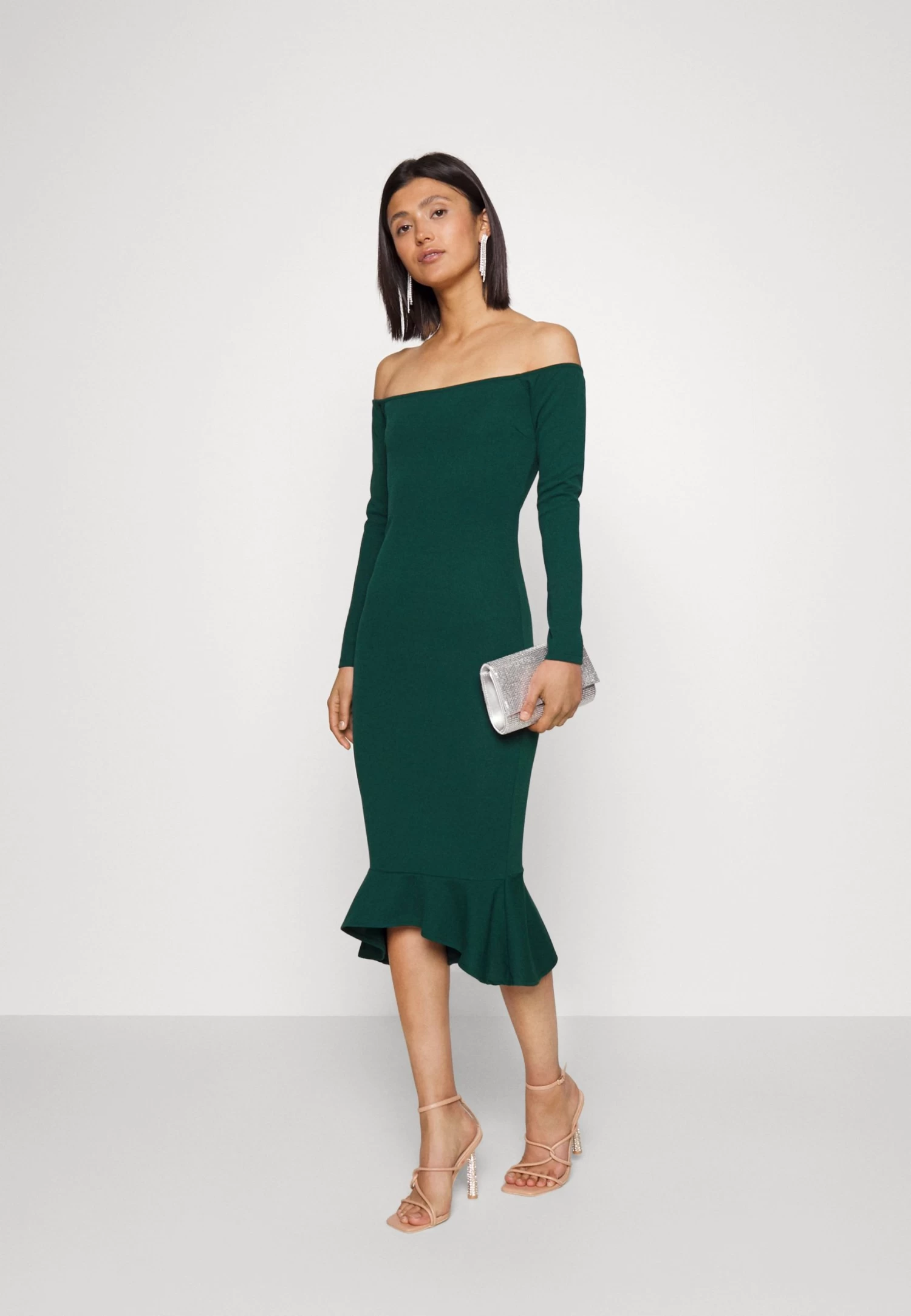 Wal G Michelle Off Shoulder Midi - Jerseyjurk - Emerald Green 4 Wal G Michelle Off Shoulder Midi - Jerseyjurk - Emerald Green - Afbeelding 2