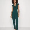 Wal G Short Sleeve V Neck - Jumpsuit - Forest Green -Wal G 22457ea4cad646ed9882f1584a3339ed