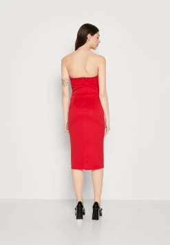 Wal G Dolly V Neck Midi - Jerseyjurk - Red -Wal G 261ec68b01de4a7cb4d5d2863f08db6d