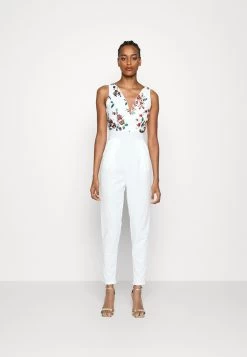 Contrast Plunge - Jumpsuit - White