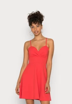 Wal G V Neck Strappy Skater Dress - Cocktailjurk - Coral