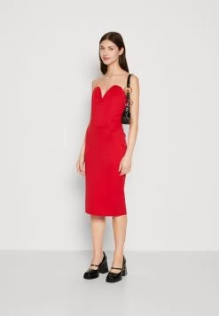 Wal G Dolly V Neck Midi - Jerseyjurk - Red -Wal G 30e0ef9cc94e4b3cb22ae533f96821d8