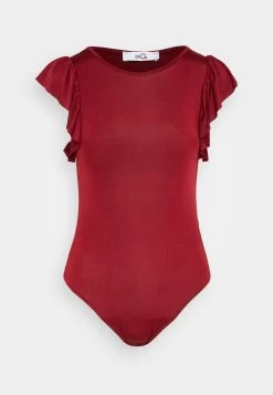 Wal G Ben Ruffle Bodysuit - T-Shirt Print - Burgundy -Wal G 39037d93766e41fab51fa2b52dc53716