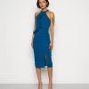 Wal G Sasha Frill Neck Midi Dress - Jerseyjurk - Dark Teal Blue -Wal G 405625fc74054c6d80608d2919c3f92b