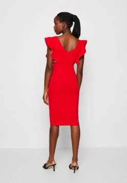 Wal G V Neck Ruffle Sleeve Midi Dress - Jerseyjurk - Red/Fushia -Wal G 42818d2afbc6404dae02c557ea3d45b7