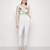 Wal G Print Contrast Plunge- Jumpsuit - White 1 Wal G Print Contrast Plunge- Jumpsuit - White -Wal G 430f9b69317241998f01e3d8064791b0
