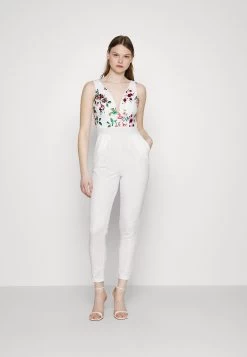 Wal G Print Contrast Plunge- Jumpsuit - White