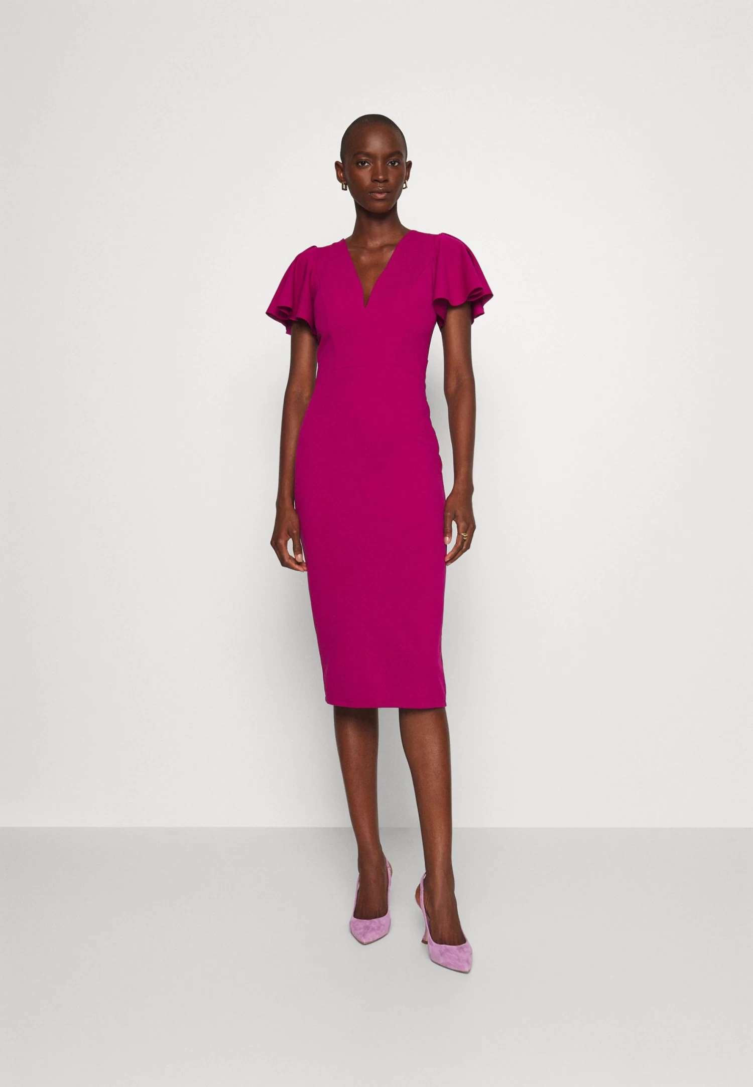 Tatiana Ruffle Sleeve Midi - Cocktailjurk - Raspberry 4 Tatiana Ruffle Sleeve Midi - Cocktailjurk - Raspberry - Afbeelding 2