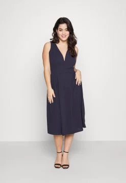 Kandy V Neck Midi - Jurk - Navy Blue -Wal G 553d07b5d0b14ad7af49d08d41bb85b0