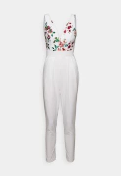 Wal G Print Contrast Plunge- Jumpsuit - White -Wal G 594e8789e1aa412fa240243afd2f9fb5