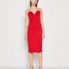 Wal G Dolly V Neck Midi - Jerseyjurk - Red -Wal G 621a413e44c24ce89a821c5ebbe2df3a