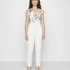 Contrast Plunge - Jumpsuit - White Floral -Wal G 63e259251b9f4090a93f61bb5a524355