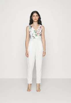 Contrast Plunge - Jumpsuit - White Floral