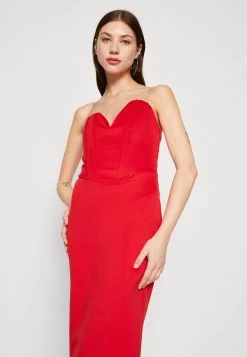 Wal G Dolly V Neck Midi - Jerseyjurk - Red -Wal G 733a9955c2324d5cb28030030e57d492