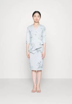 Isabella Wrap Print Midi - Jerseyjurk - Baby Blue