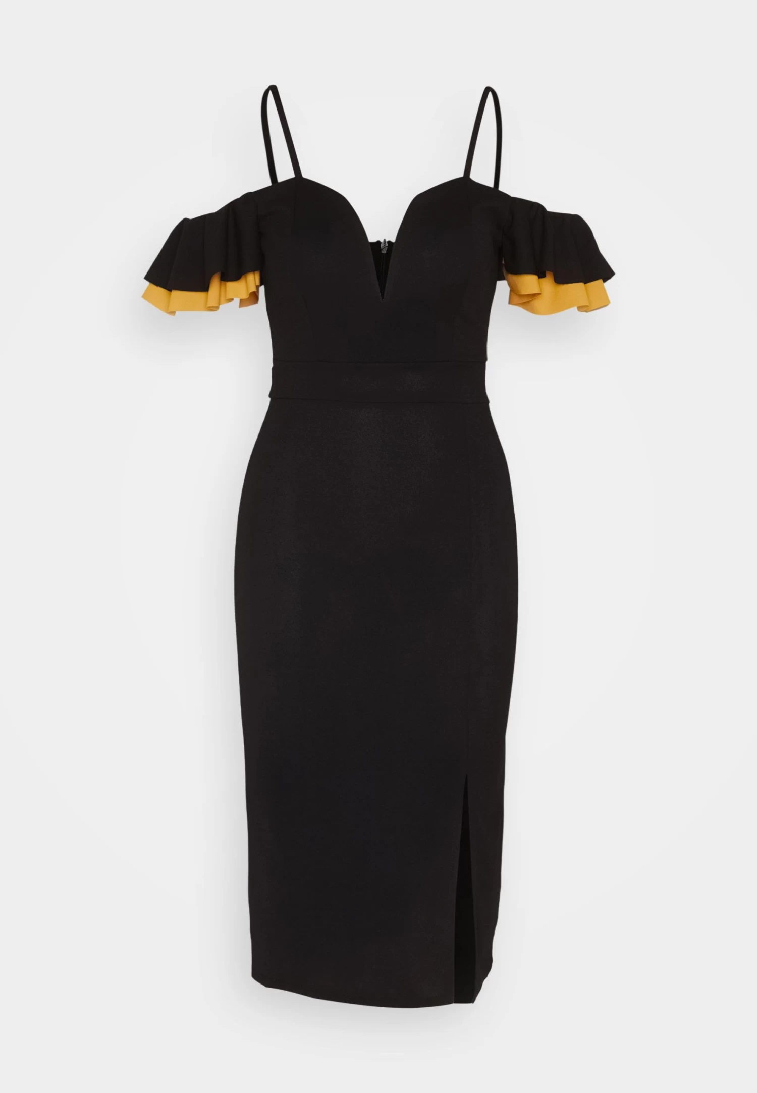 Wal G Simah Frill Midi Dress - Jerseyjurk - Black/Mango 7 Wal G Simah Frill Midi Dress - Jerseyjurk - Black/Mango - Afbeelding 5