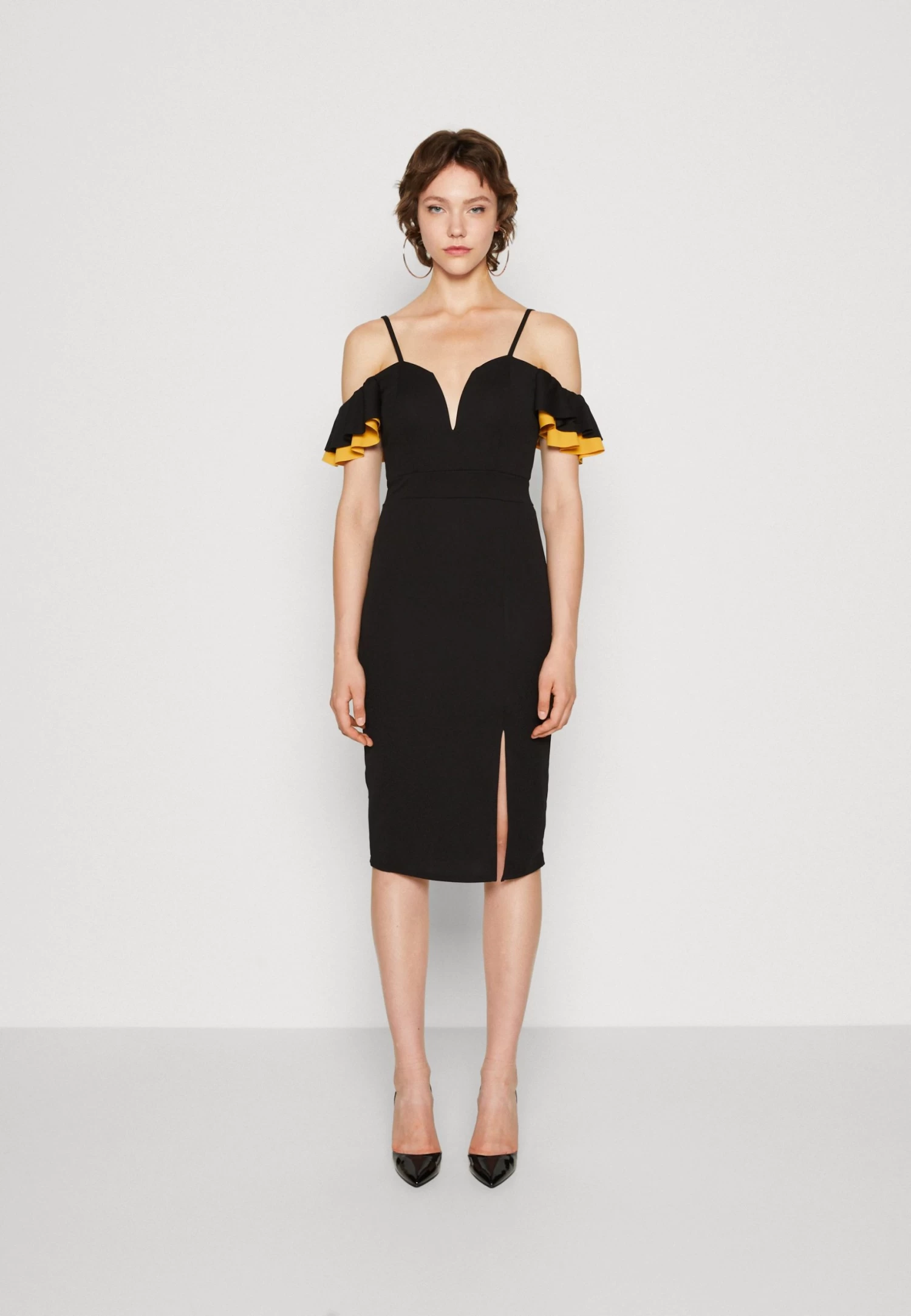 Wal G Simah Frill Midi Dress - Jerseyjurk - Black/Mango 3 Wal G Simah Frill Midi Dress - Jerseyjurk - Black/Mango