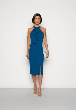 Wal G Sasha Frill Neck Midi Dress - Jerseyjurk - Dark Teal Blue -Wal G 8264e0ecf0324681974a31345faf0e05