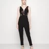 Contrast Plunge - Jumpsuit - Black