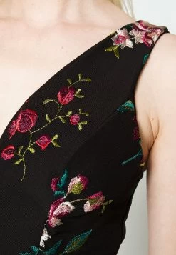 Embroidered V Neck Rose Midi - Jurk - Black Floral -Wal G 919b815aa7a04d6db25a574a27d6337d
