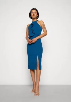 Wal G Sasha Frill Neck Midi Dress - Jerseyjurk - Dark Teal Blue -Wal G 9c8238dbc9264c2da1da859eb3450433