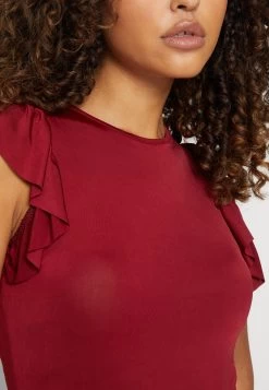 Wal G Ben Ruffle Bodysuit - T-Shirt Print - Burgundy -Wal G 9fc2404e557440c7b40bd01efa5199e1