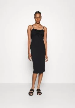 Cyndee Front Tie Midi Dress - Jerseyjurk - Black