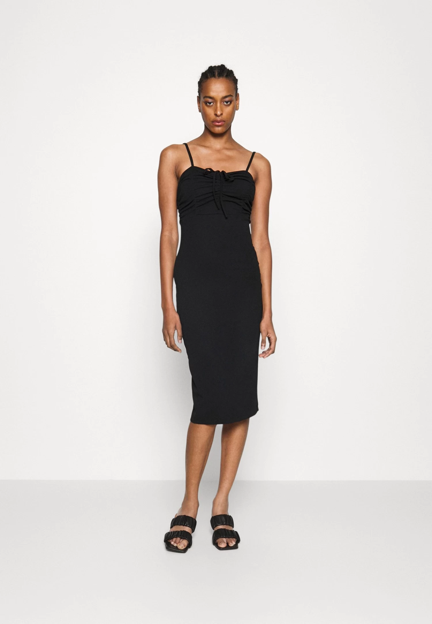 Cyndee Front Tie Midi Dress - Jerseyjurk - Black 3 Cyndee Front Tie Midi Dress - Jerseyjurk - Black