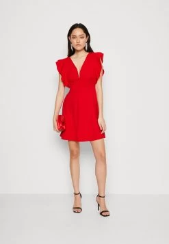 Wal G Lucia V Neck Frill Sleeve Skater Dress - Cocktailjurk - Red -Wal G afd448190f294a01aa4ce20cd7ec6b11