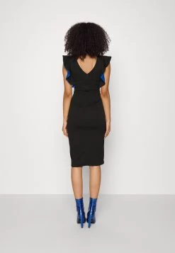 V Neck Ruffle Sleeve Midi Dress - Cocktailjurk - Black/Royal Blue -Wal G b542676693d347fcb38c68ef59a03de1