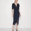 Knot Midi Dress - Jerseyjurk - Navy Blue -Wal G b610159e6c2549479775a5a1214fce82