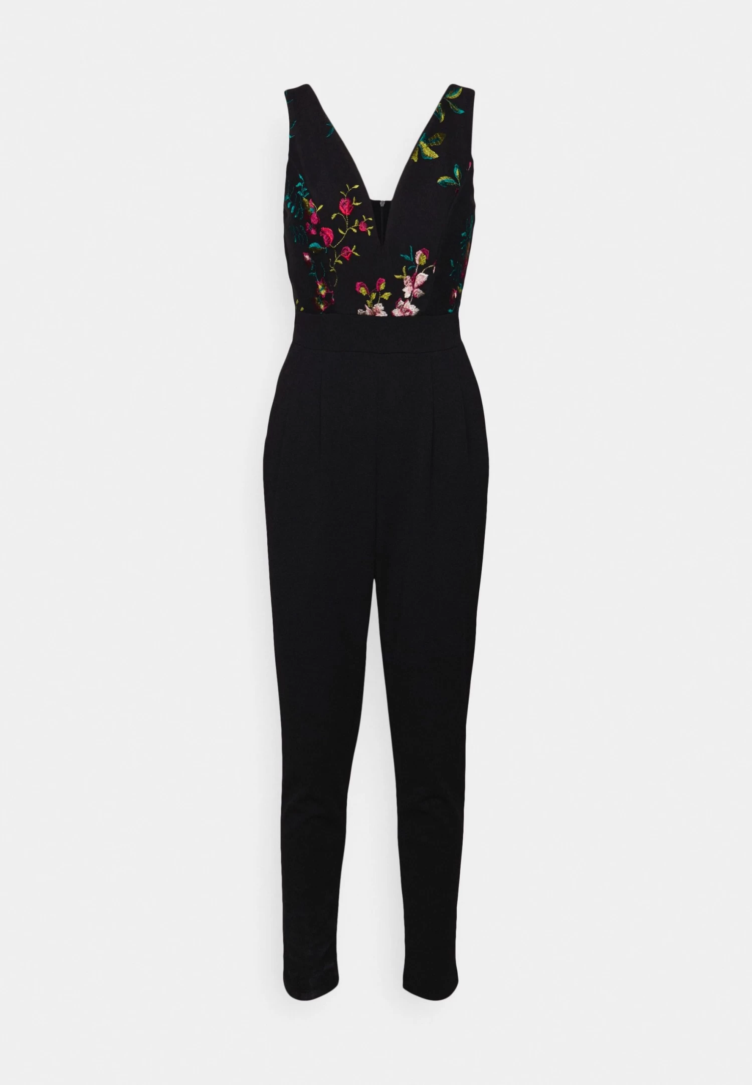 Wal G Print Contrast Plunge- Jumpsuit - Black Floral 6 Wal G Print Contrast Plunge- Jumpsuit - Black Floral - Afbeelding 4