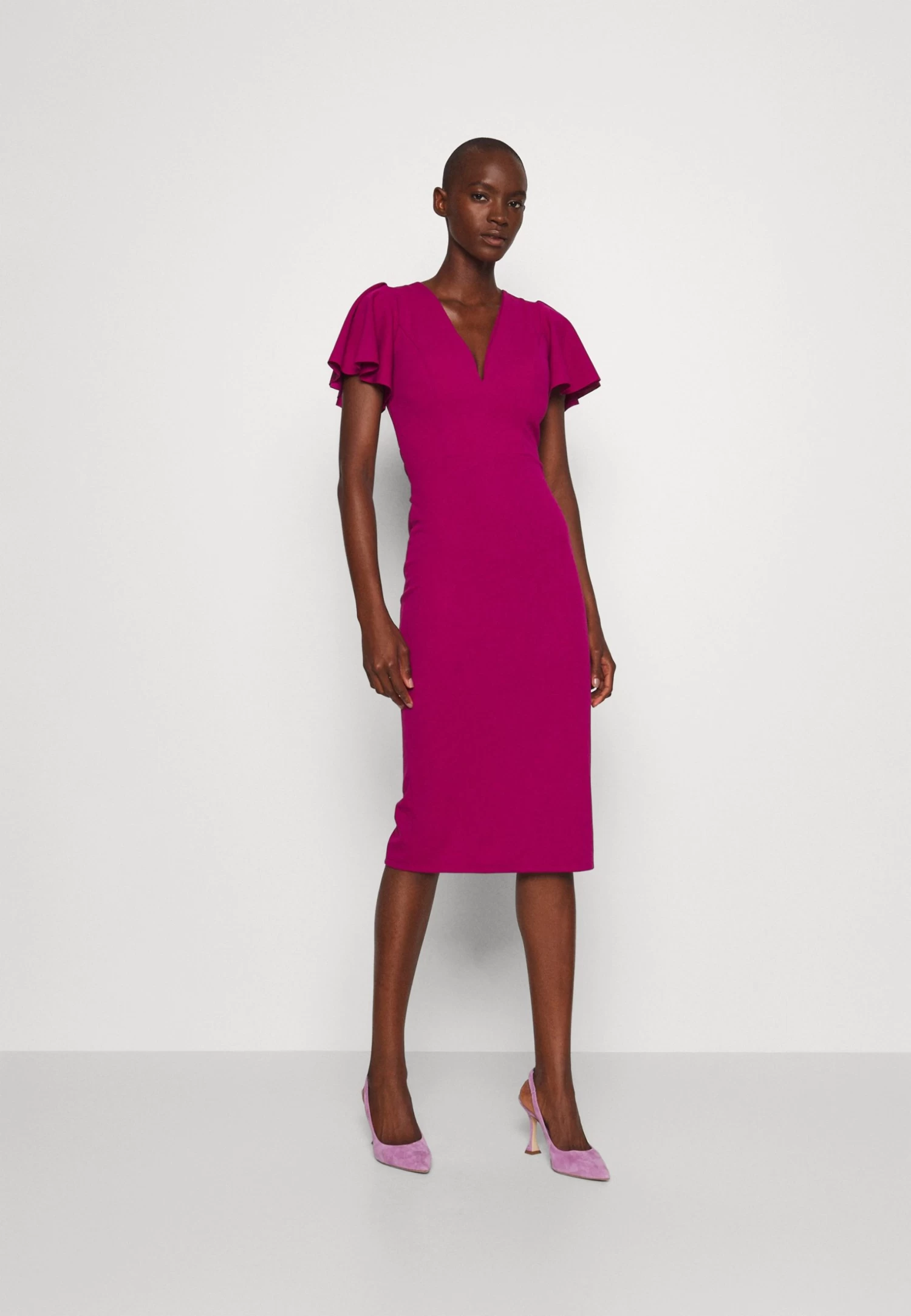 Tatiana Ruffle Sleeve Midi - Cocktailjurk - Raspberry 3 Tatiana Ruffle Sleeve Midi - Cocktailjurk - Raspberry