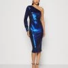 Wal G Hali One Sleeve Midi - Cocktailjurk - Electric Blue -Wal G bf8df4e4712b4f1995124f52617c406f