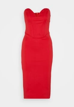 Wal G Dolly V Neck Midi - Jerseyjurk - Red -Wal G c135f9aabeb64b19b3a25a7a7cc7946d