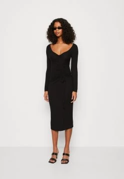 Wal G Del Gathered Midi - Jerseyjurk - Black -Wal G c63a56638a2f459e8dcc824a14c4fcc6