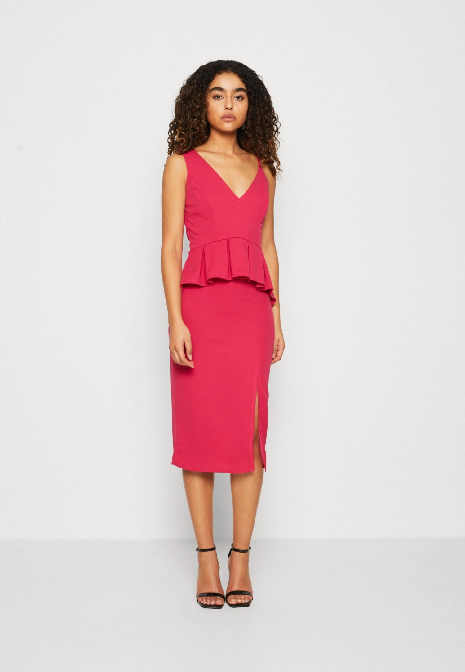 Wal G Sweeny Peplum Midi Dress - Jerseyjurk - Dark Fuchsia 3 Wal G Sweeny Peplum Midi Dress - Jerseyjurk - Dark Fuchsia