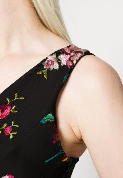 Embroidered V Neck Rose Midi - Jurk - Black Floral -Wal G d3b25861738c46a2b29afc90ea1e6d7d