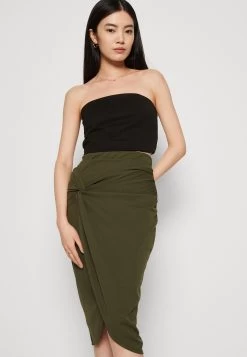 Wal G Aliya Knot Midi Skirt - Kokerrok - Dark Khaki -Wal G d5476cf3d1024e77a328074ae5c3d7c6