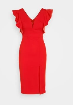 Wal G V Neck Ruffle Sleeve Midi Dress - Jerseyjurk - Red/Fushia -Wal G d5fefe73bf644fde8b09ab095f76e014
