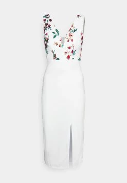 Embroidered V Neck Rose Midi - Jurk - White Floral -Wal G dc6fcfbd56704b0196867f71f19f505e