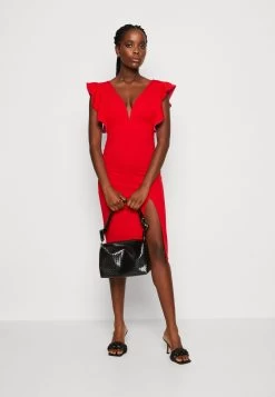 Wal G V Neck Ruffle Sleeve Midi Dress - Jerseyjurk - Red/Fushia -Wal G ea7ef72a1edd48308b9c7f4766683182