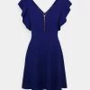 Wal G Danya Ruffle Sleeve Zip Skater Dress - Jerseyjurk - Electric Blue