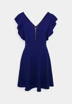 Wal G Danya Ruffle Sleeve Zip Skater Dress - Jerseyjurk - Electric Blue