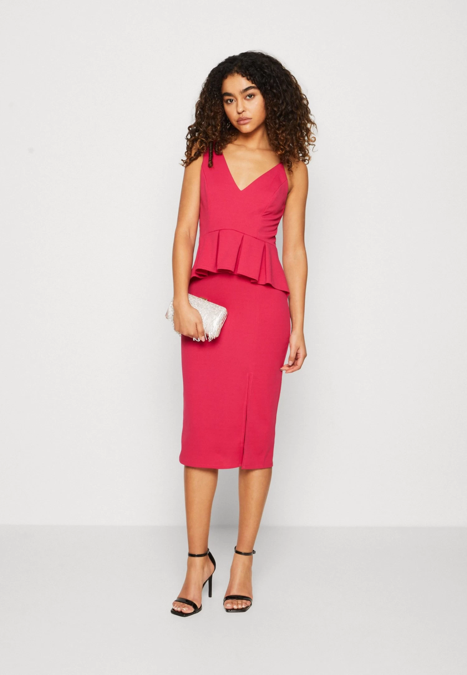 Wal G Sweeny Peplum Midi Dress - Jerseyjurk - Dark Fuchsia 4 Wal G Sweeny Peplum Midi Dress - Jerseyjurk - Dark Fuchsia - Afbeelding 2